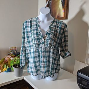 Torrid Teal Plaid Camp Shirt - Size 3